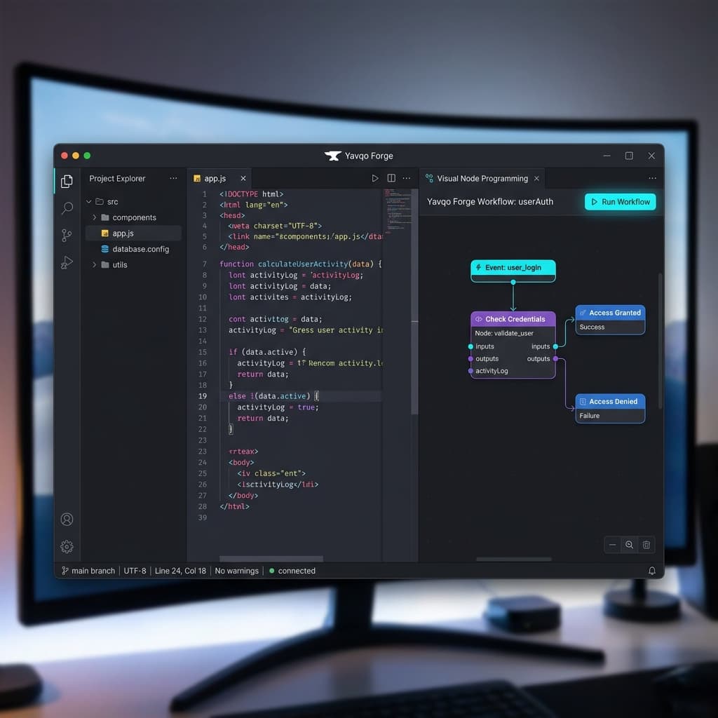 A Yavqo development environment on a desktop monitor